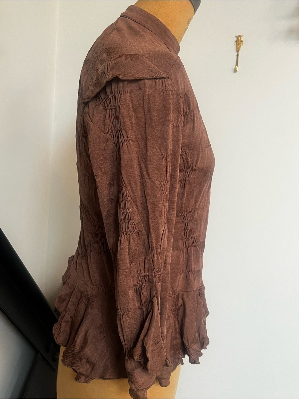 Women's Brown Ruffle Front Top - Picture 2 of 3